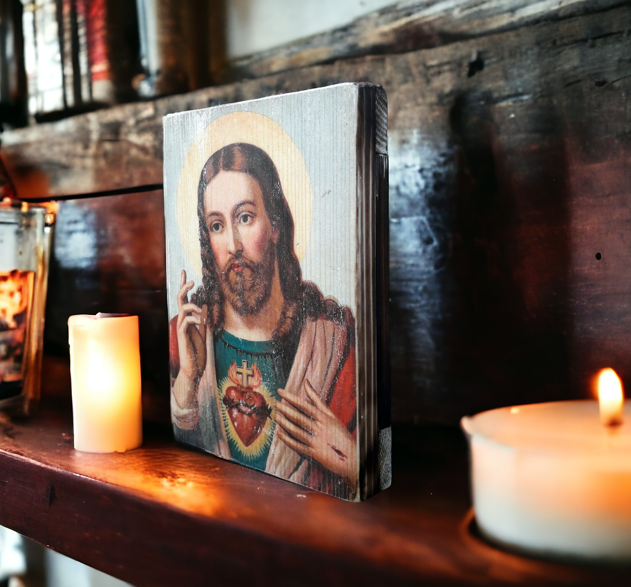 Jesus Christ icon 2, Wood Greek Orthodox, Wood plaque, Religious icon