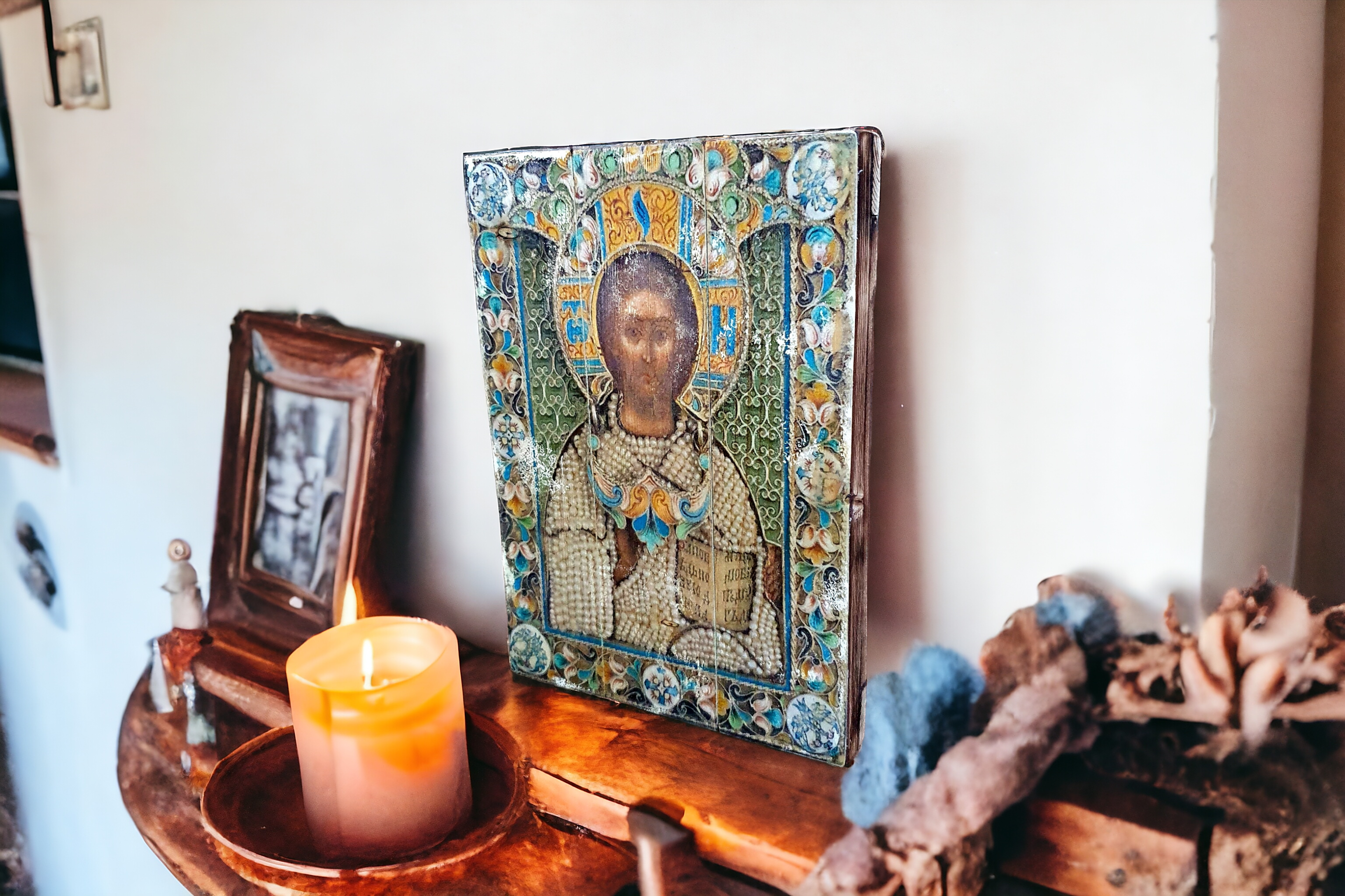 Jesus Christ icon 3, Wood Greek Orthodox, Wood plaque, Religious icon