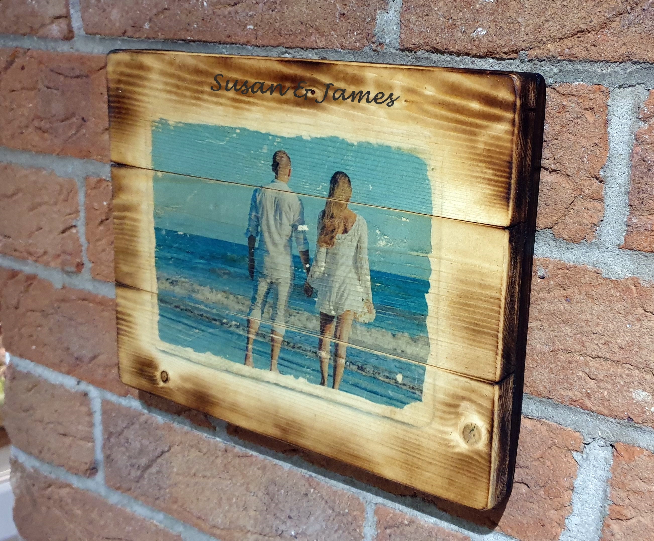 Wood photo with burnt frame and edges