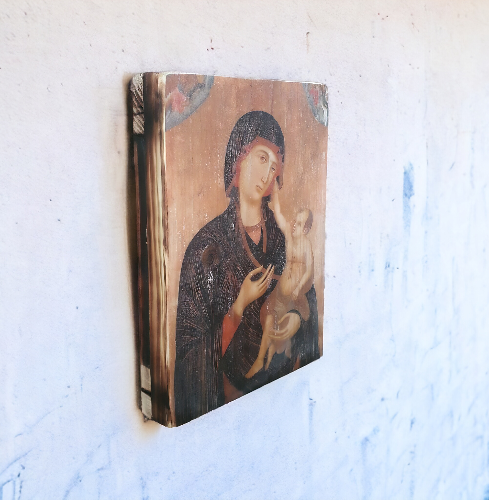 Virgin Mary Icon 6 Russian Religious Symbol, Antique Russian wood board