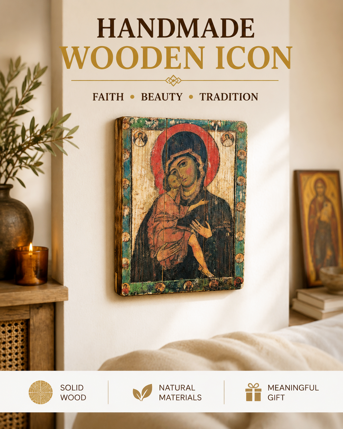 Virgin Mary Icon 5 Russian Religious Symbol, Antique Russian wood board
