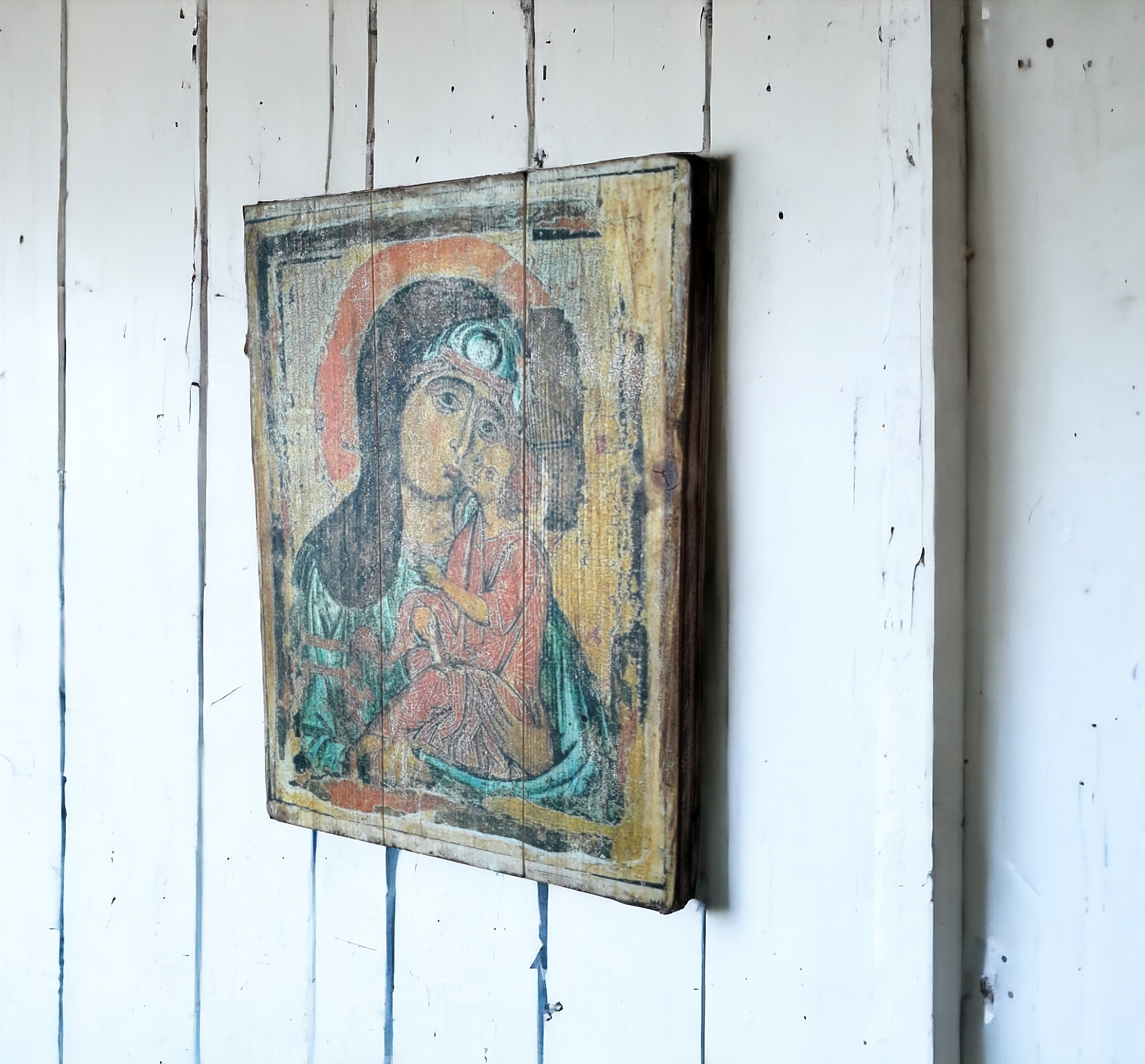 Virgin Mary Icon 1 Antique Russian wood board, Russian Orthodox Icons