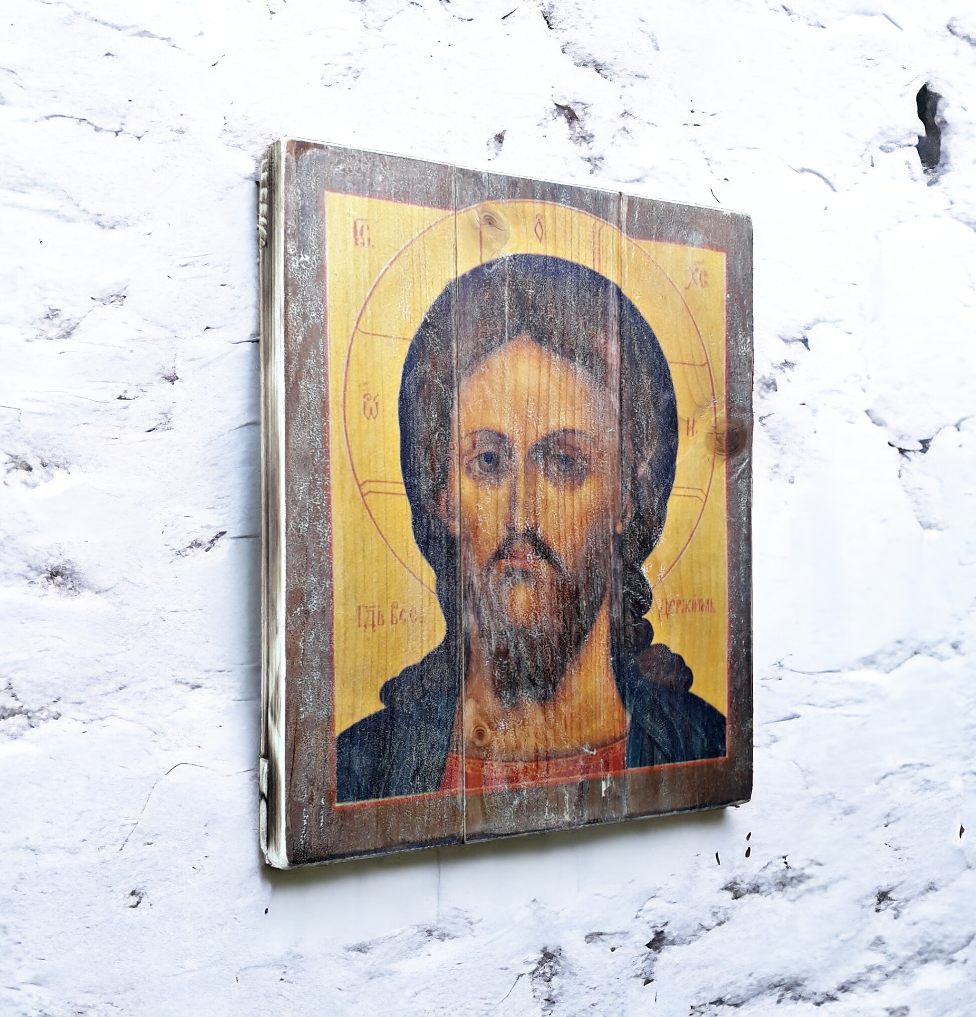 Jesus Christ icon 1, Wood Greek Orthodox, Wood plaque, Religious icon