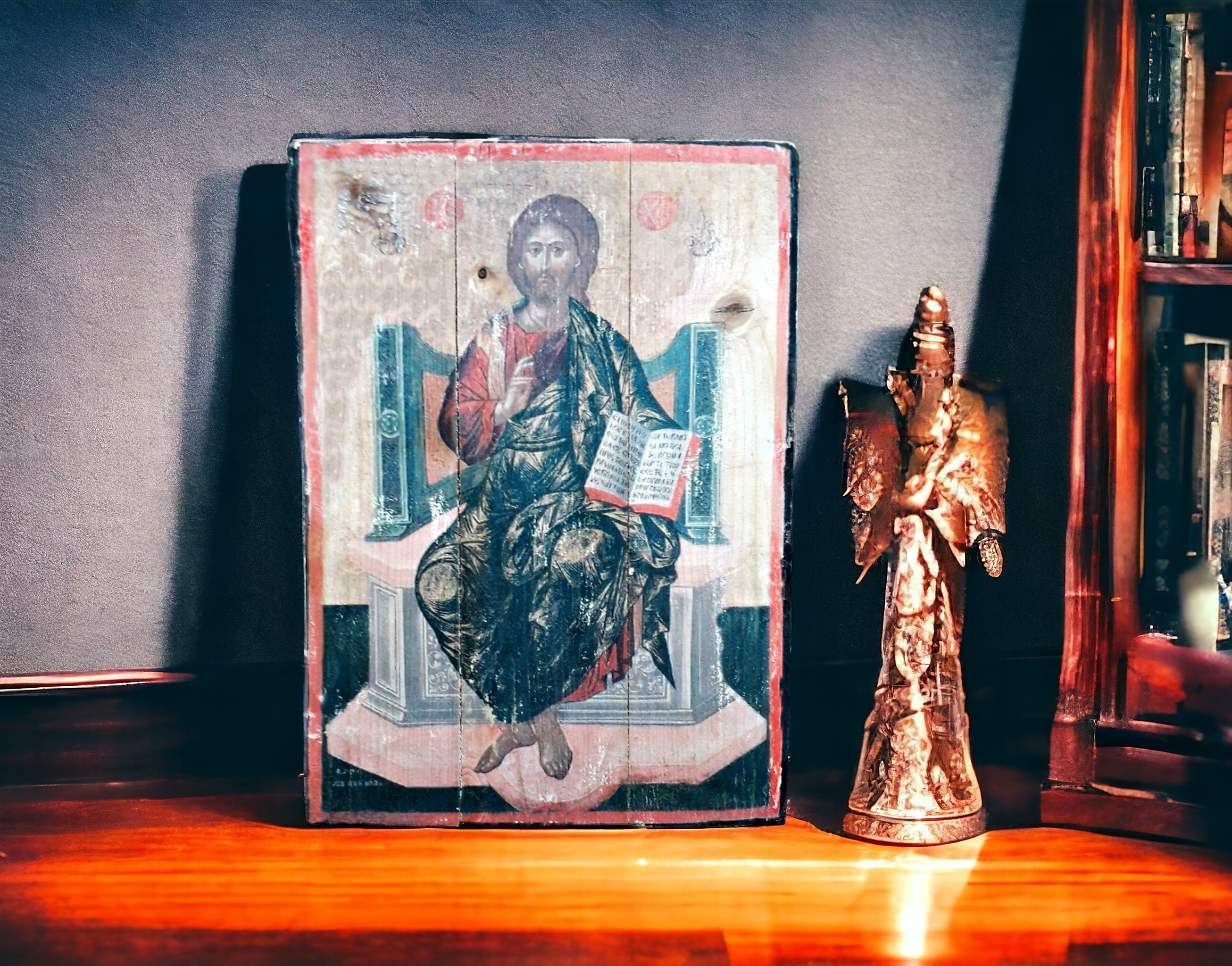 Jesus Christ icon 4, Wood Greek Orthodox, Wood plaque, Religious icon,