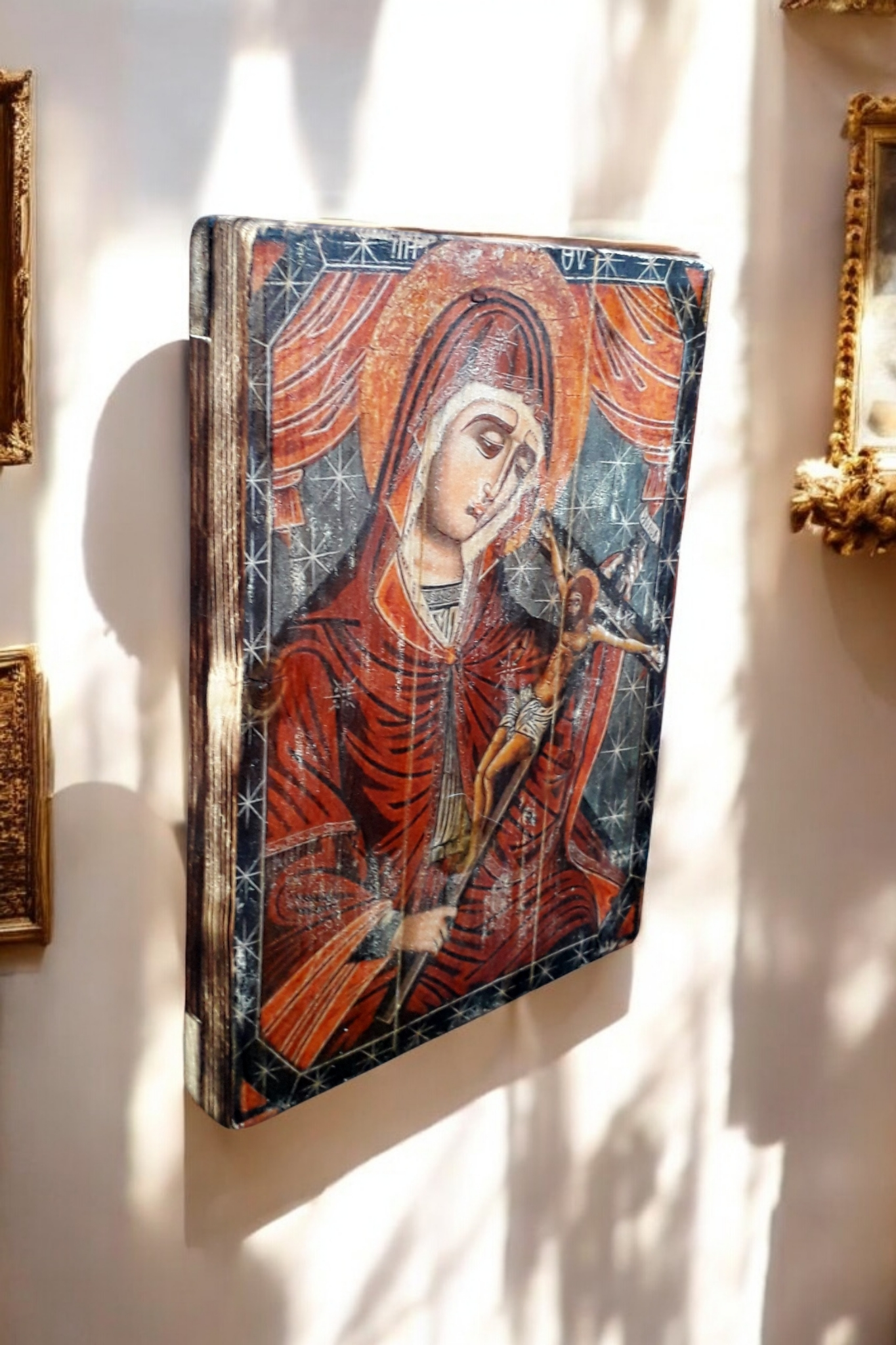 Virgin Mary icon 2  Russian Religious Symbol, Antique Russian wood board