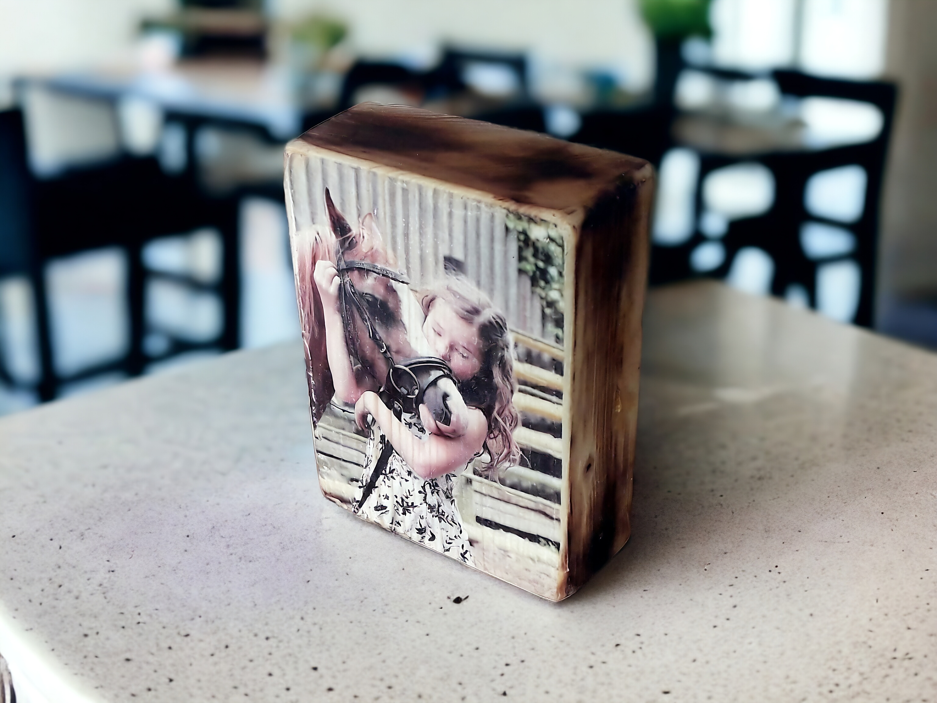Wood photo block with burnt edges